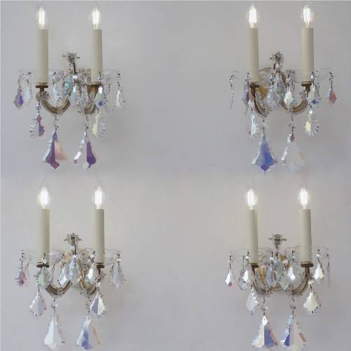 Set of 4 Murano Glass antique wall lights sconces, iridescent crystal Barovier & Toso, 1920`s ca, Italian